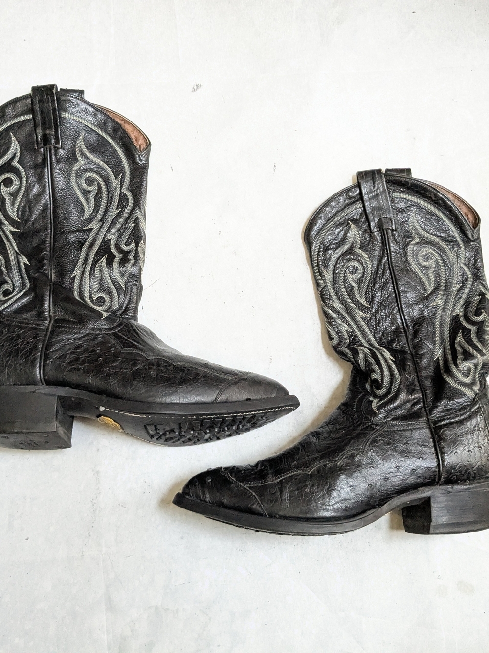 Tony Lama Cowboy Boots Black Ostrich Men's 9.5 D USA Leather Western